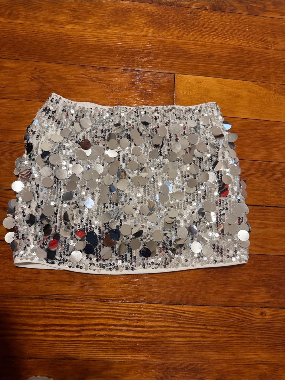 Silver Sequined Mini Skirt